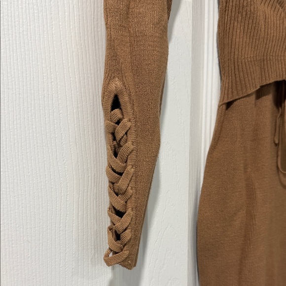 Guess Camel Brown Midi Knit Dress with Tie Waist - Picture 4 of 4